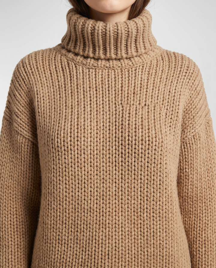 Edeline | Women’s Turtleneck Jumper with Ribbed Knit and Long Sleeves - detail