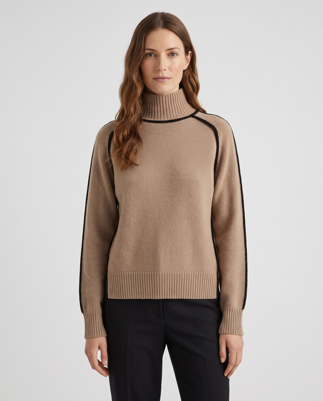 Ebba | Women’s Turtleneck Jumper with Ribbed Collar and Trim - front view