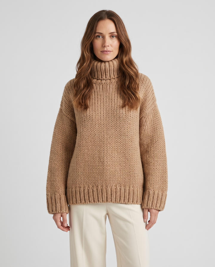 Edeline | Women’s Turtleneck Jumper with Ribbed Knit and Long Sleeves - front view