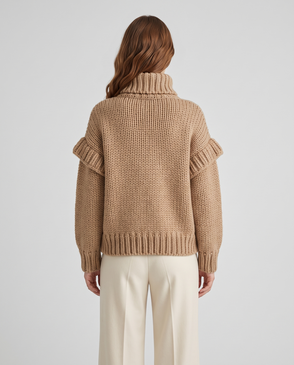 Edeline | Women’s Turtleneck Jumper with Ribbed Knit and Long Sleeves - back view