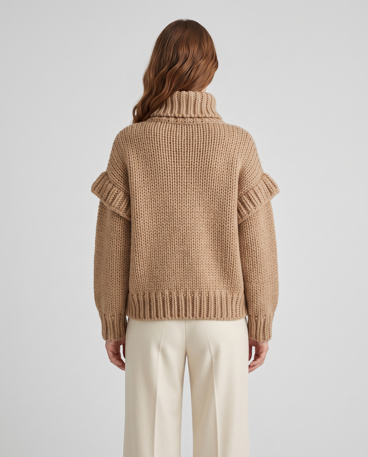 Edeline | Women’s Turtleneck Jumper with Ribbed Knit and Long Sleeves - back view