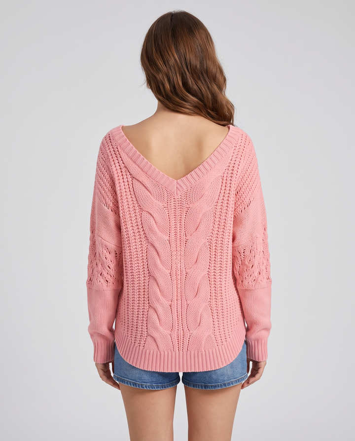 Elaina | Women’s Oversized Sweater with Long Sleeves and Ribbed Cuffs - back view