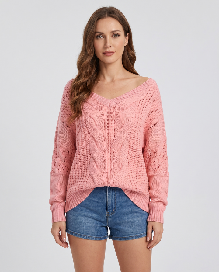 Elaina | Women’s Oversized Sweater with Long Sleeves and Ribbed Cuffs - front view