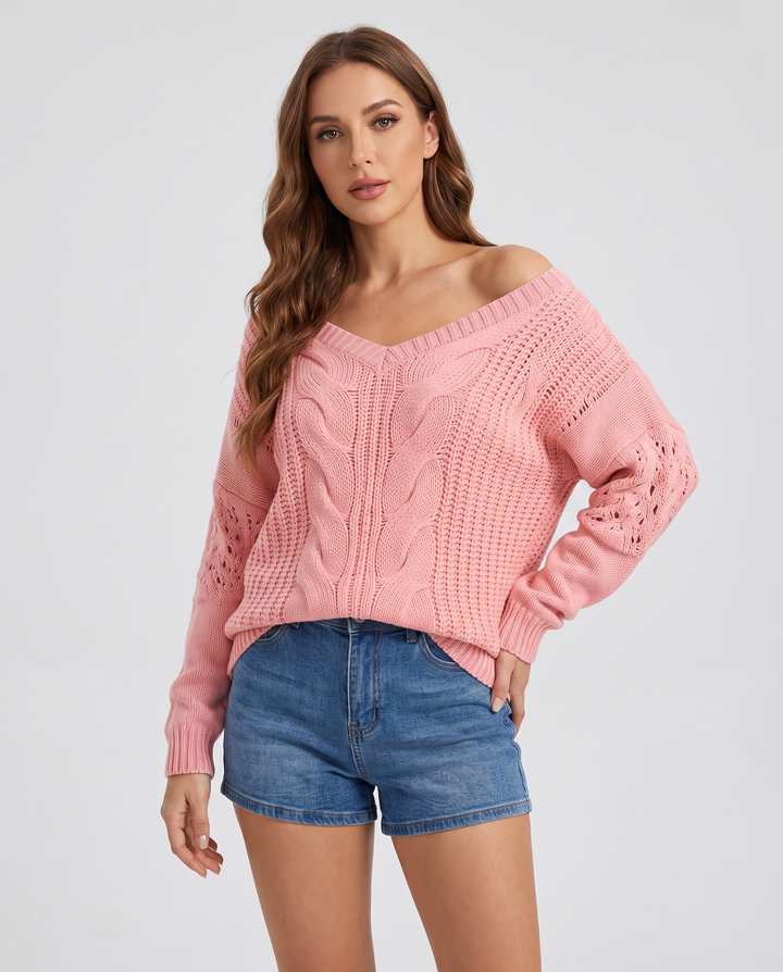 Elaina | Women’s Oversized Sweater with Long Sleeves and Ribbed Cuffs - three-quarter view