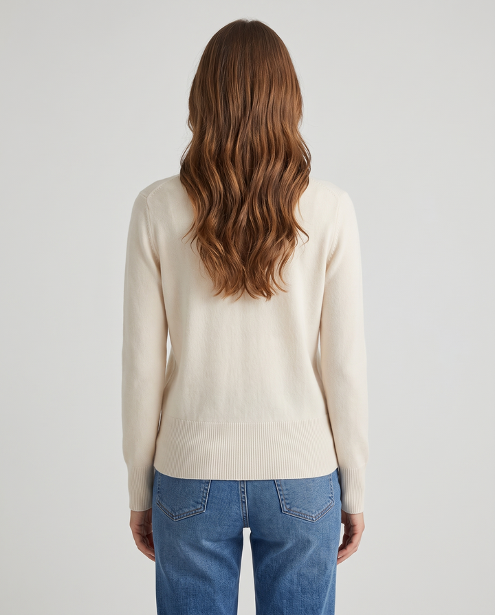 Ernesta | Women’s Knitted Cardigan with Round Neckline and Button-Front Design - back view