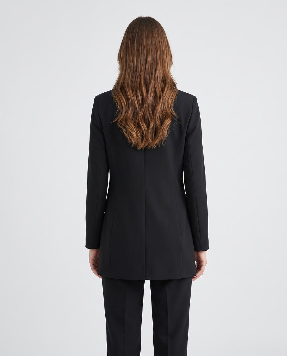 Erica | Women’s Longline Blazer with Notched Lapel and Front Buttons - back view