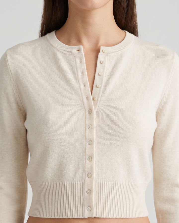 Ernesta | Women’s Knitted Cardigan with Round Neckline and Button-Front Design - detail