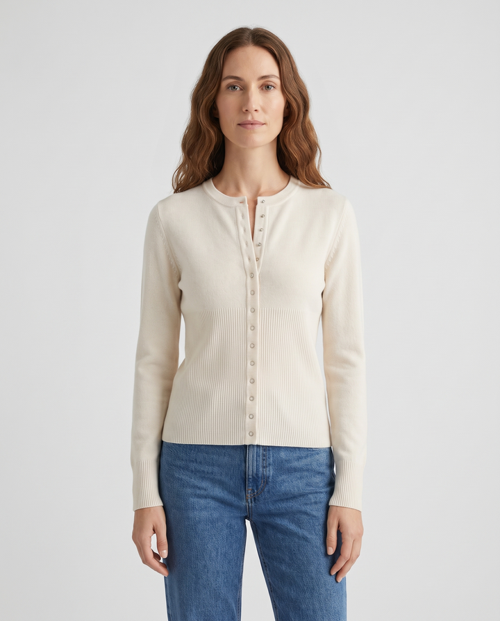 Ernesta | Women’s Knitted Cardigan with Round Neckline and Button-Front Design - front view