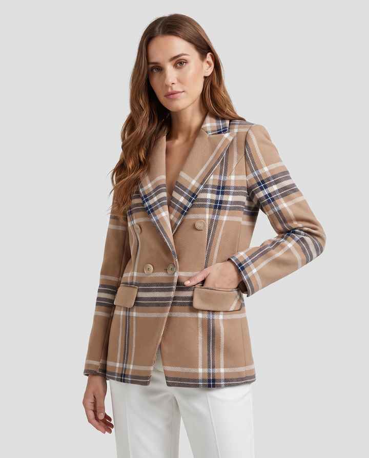 Erlinda | Women’s Blazer with Lapels and Textured Surface - three-quarter view