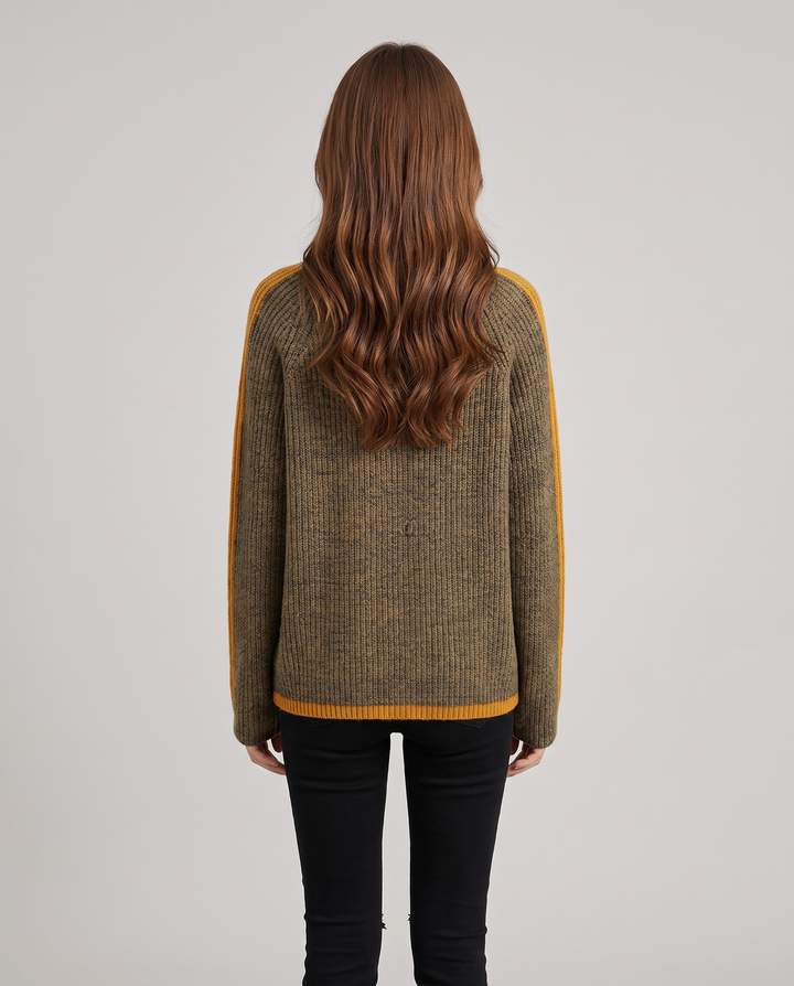 Dymphna | Women’s Turtleneck Jumper with Ribbed Knit and Trim - back view