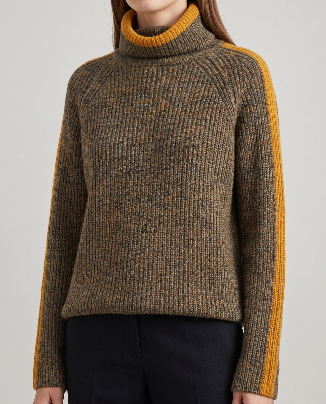 Dymphna | Women’s Turtleneck Jumper with Ribbed Knit and Trim - detail