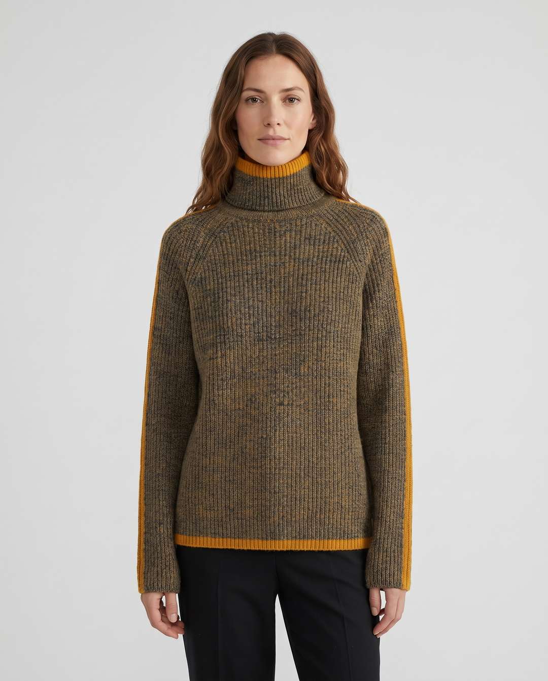 Dymphna | Women’s Turtleneck Jumper with Ribbed Knit and Trim - front view