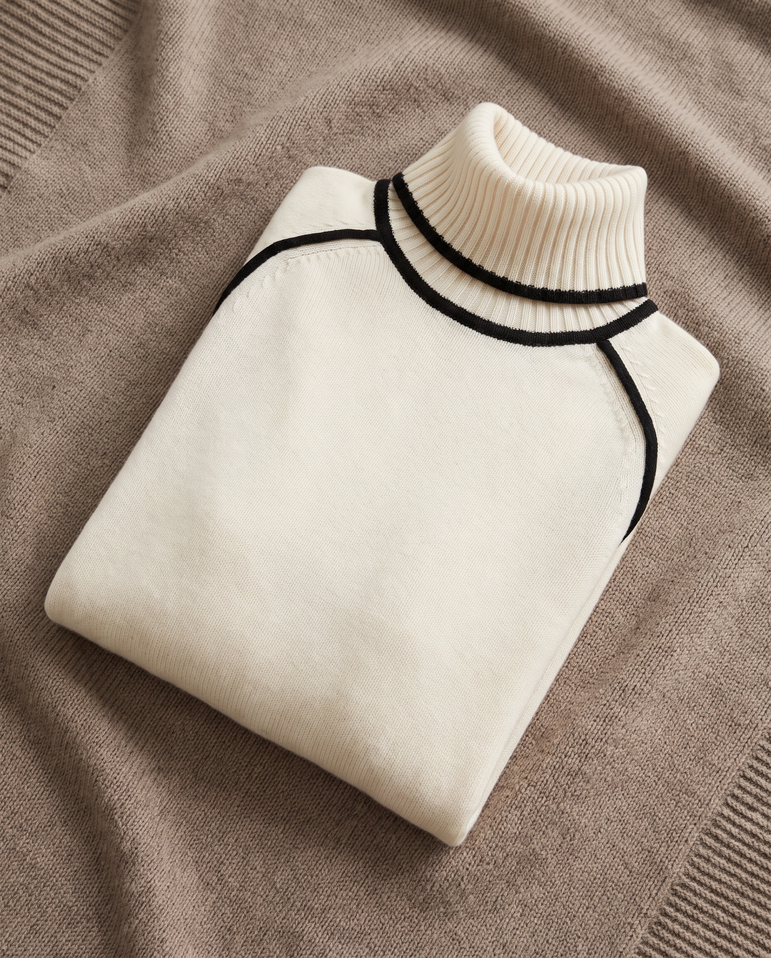 Ebba | Women’s Turtleneck Jumper with Ribbed Collar and Trim - White