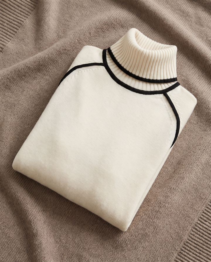 Ebba | Women’s Turtleneck Jumper with Ribbed Collar and Trim - White