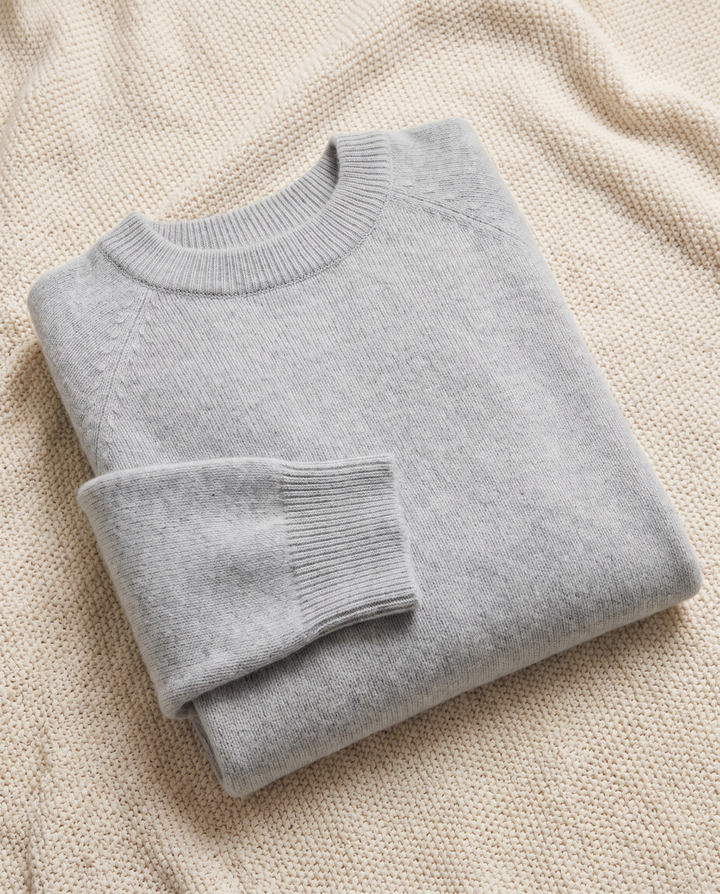 Emerald | Women’s Knitted Sweater with Round Neckline and Dropped Shoulders - Gray