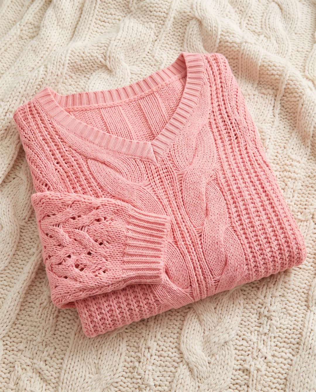 Elaina | Women’s Oversized Sweater with Long Sleeves and Ribbed Cuffs - Pink