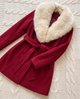 Gioia | Women's A-Line Coat with Belt and Faux Fur Collar - Red