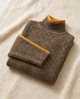 Dymphna | Women’s Turtleneck Jumper with Ribbed Knit and Trim - Brown