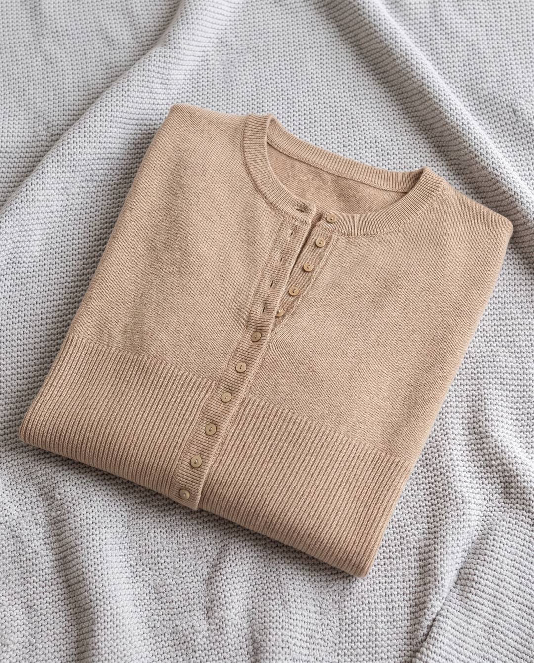 Ernesta | Women’s Knitted Cardigan with Round Neckline and Button-Front Design - Beige