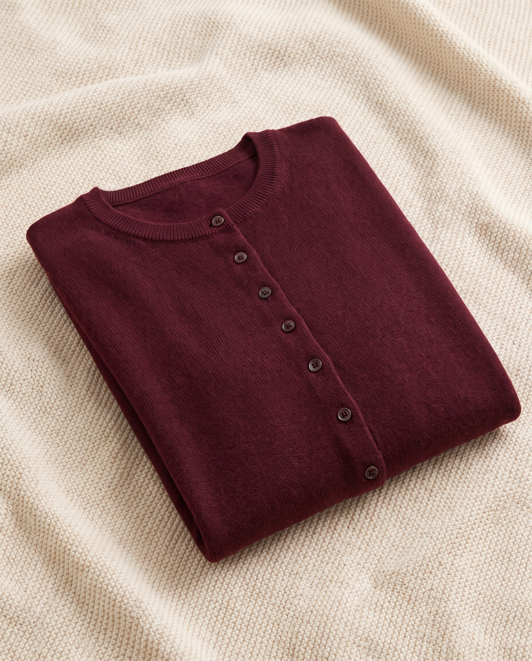 Ernesta | Women’s Knitted Cardigan with Round Neckline and Button-Front Design - Burgundy