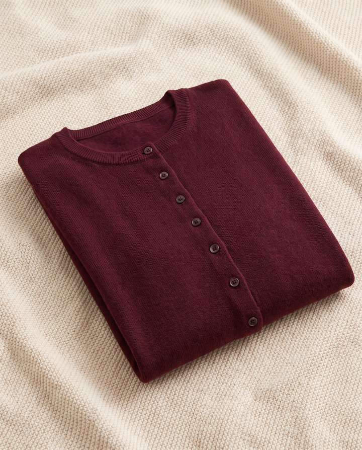 Ernesta | Women’s Knitted Cardigan with Round Neckline and Button-Front Design - Burgundy