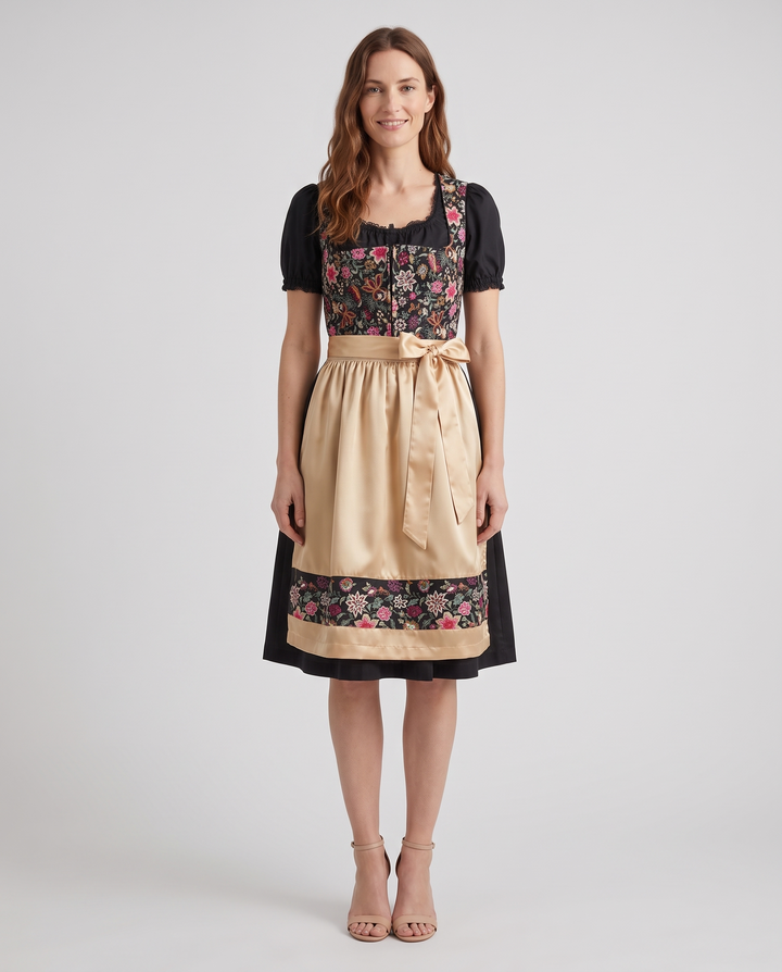 Waltraud | Women's Floral Dirndl Dress with Golden Apron