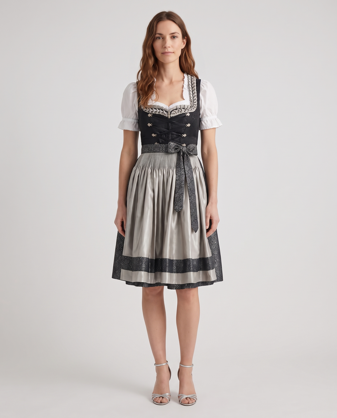 Roswitha | Women's Midi Dirndl Dress with Silver Apron