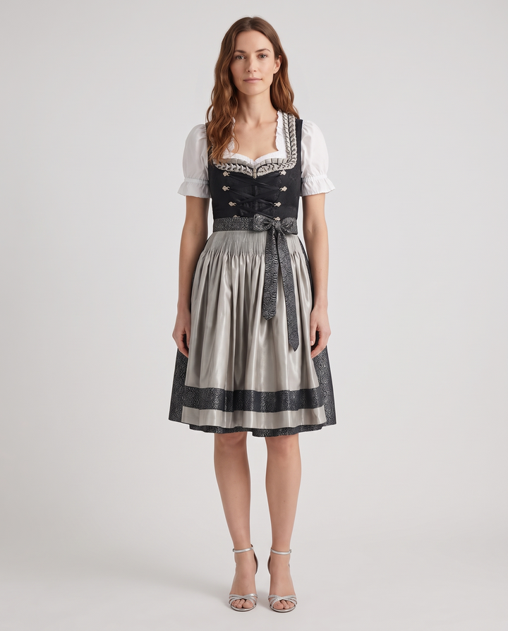 Roswitha | Women's Midi Dirndl Dress with Silver Apron