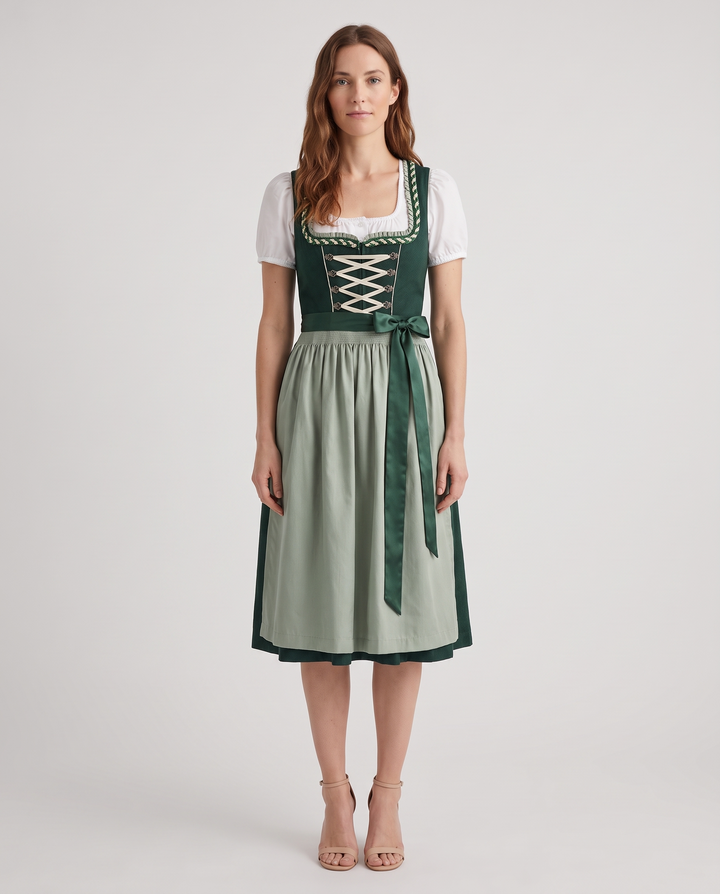 Bernadette | Women's Midi Dirndl Dress with Lace-Up Bodice