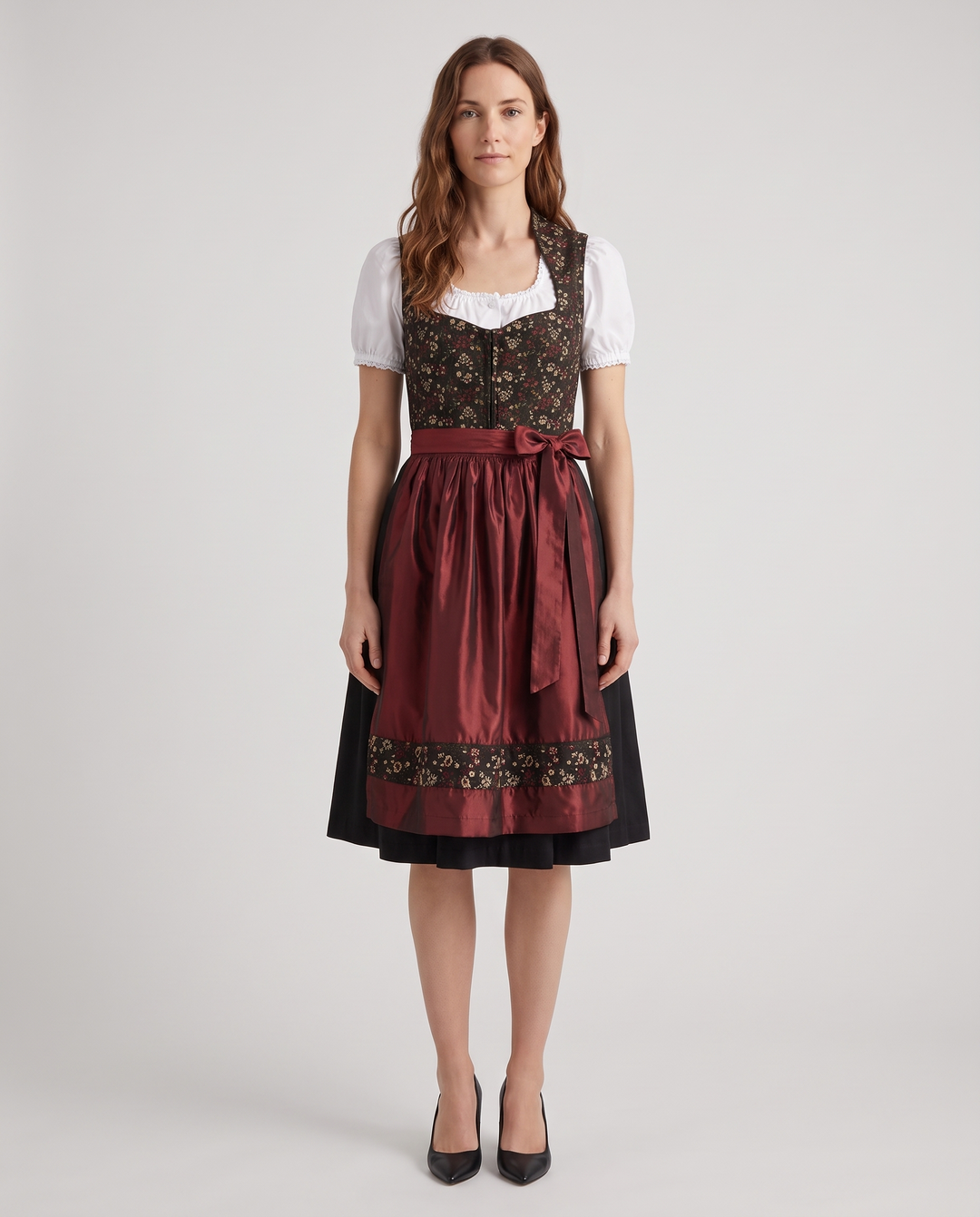 Magdalena | Women's Floral Bodice Dirndl Dress with Satin Apron