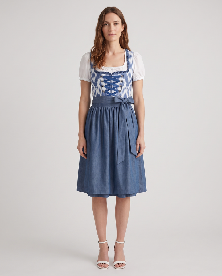Gudrun | Women's Denim Check Midi Dirndl Dress