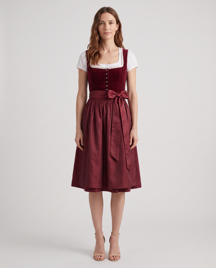 Traudl | Women's Velvet Bodice Dirndl Dress in Maroon