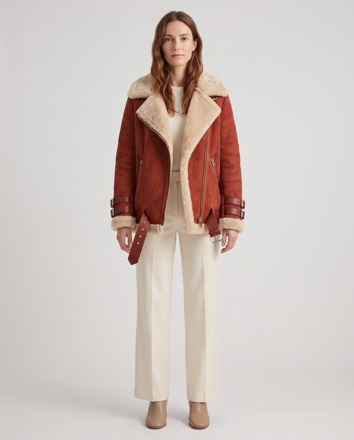 Alda | Women's Wool Jacket with Faux Fur Collar and Belt