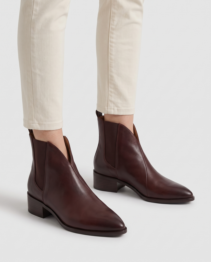 Hendrika | Women's Leather Ankle Boots with Pointed Toe