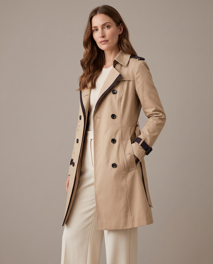 Trench Coat for women - Clemence, three-quarter view worn open