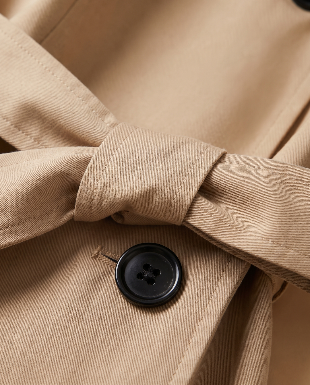 Trench Coat for women - Clemence, fabric and belt close-up