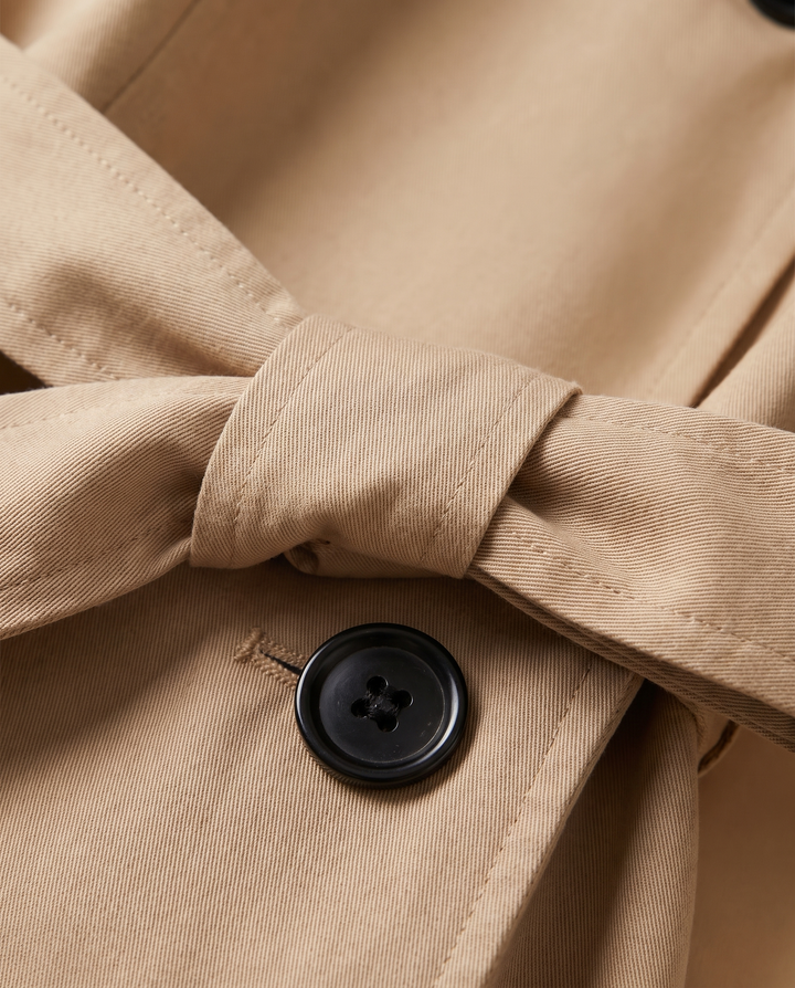 Trench Coat for women - Clemence, fabric and belt close-up