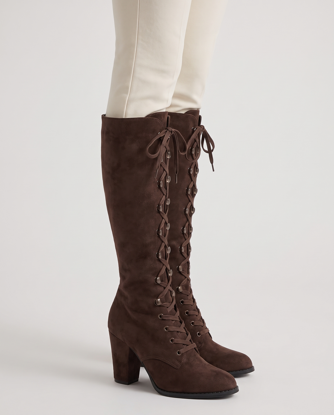 Alberta | Women's Lace-Up Suede Block Heel Knee High Boots