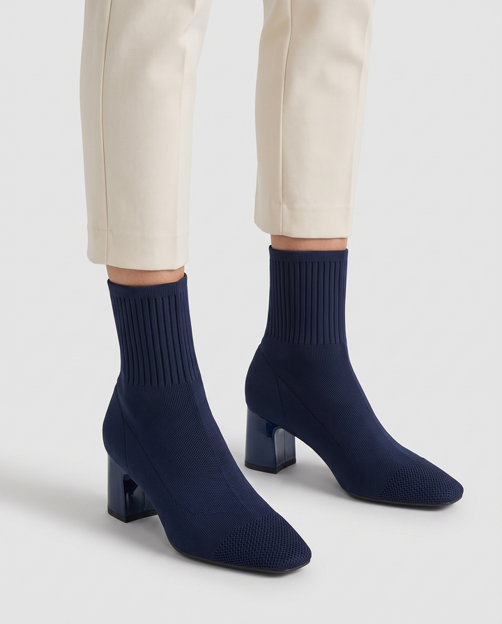 Kishori | Women's Ribbed Knit Block Heel Ankle Boots