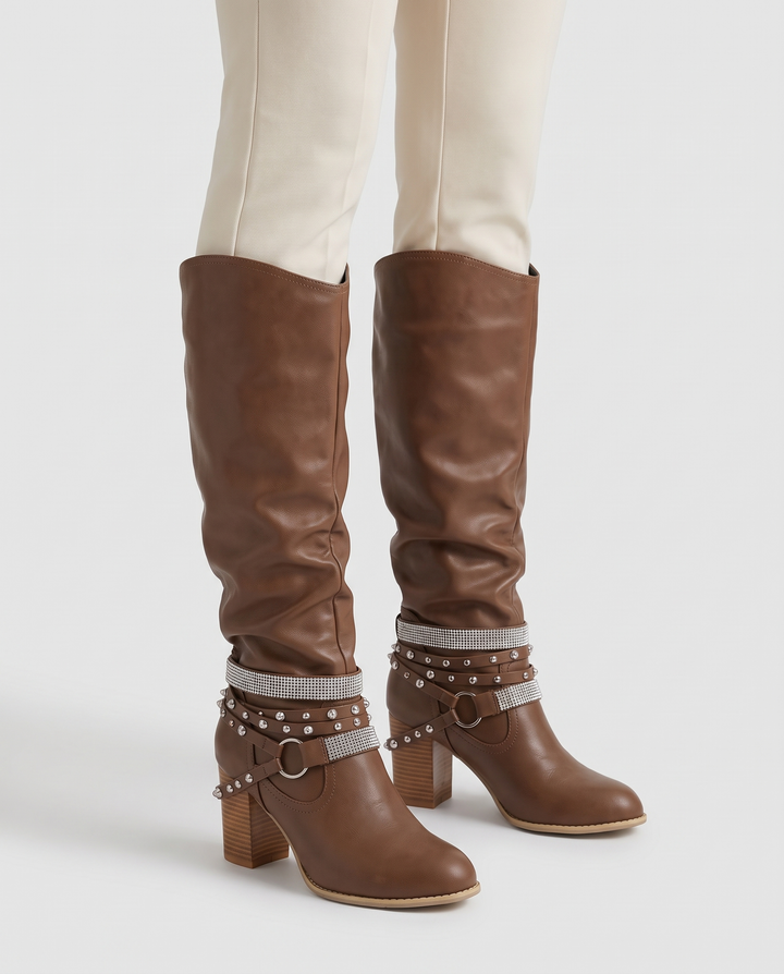 Florentyna | Women's Slouchy Knee-High Block Heel Boots