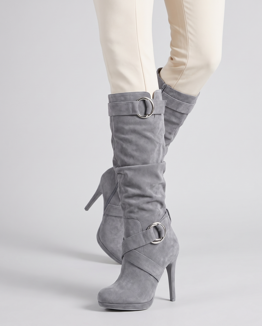 Sophie | Women's Stiletto Knee High Boots with Ring Buckle Straps