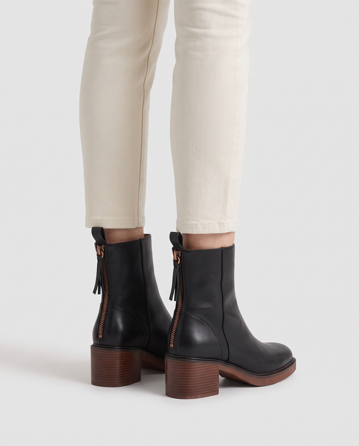 Zaria | Women's Block Heel Zip-Up Ankle Boots