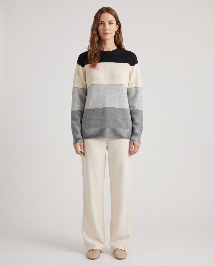 Charlene | Women's Striped Knit Crew Neck Sweater