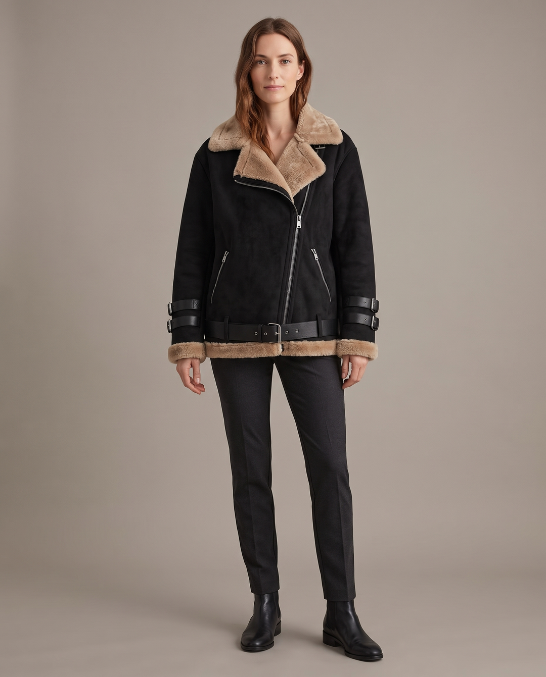 Guillemine | Women's Deerskin & Lamb-Wool Moto Coat
