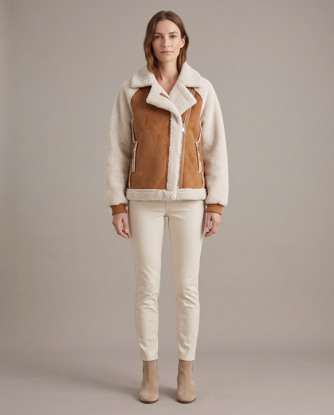 Huberta | Women's Short Suede Lamb-Velvet Moto Jacket