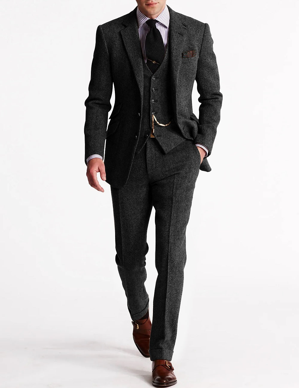 Clark | Men's Tailored Slim Fit Tweed Three-Piece Suit Set