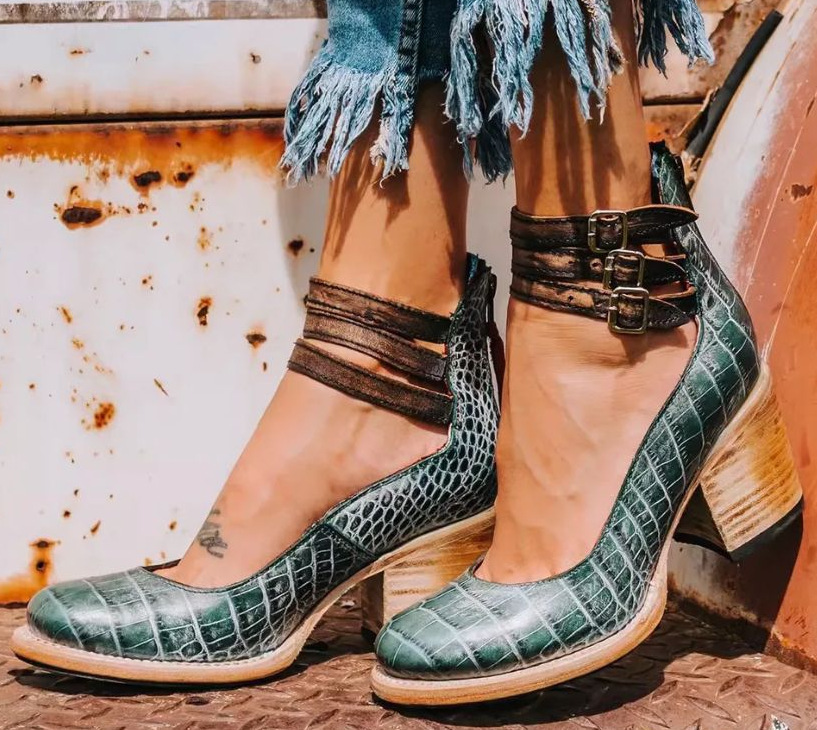 Delyth | Women's Block Heel Ankle Boots with Buckle Straps