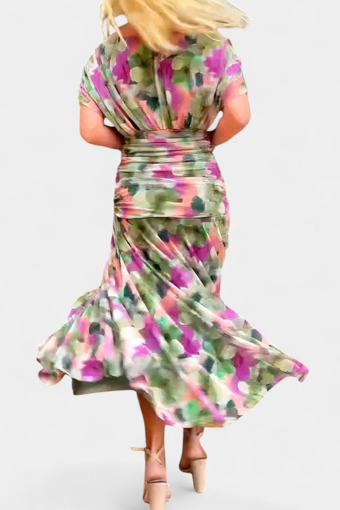 Women's Floral Pleated V-Neck Maxi Dress for Evening Wear — view 10
