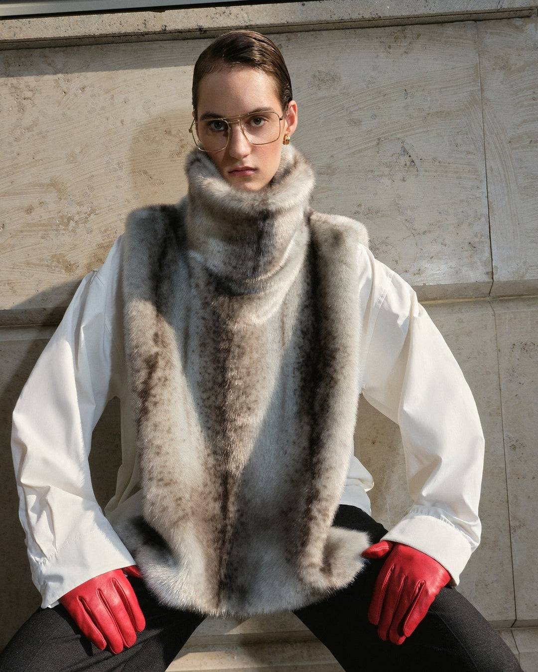 Lisbeth | Women's Faux-Fur Trim Cropped Knitted Vest for Cold Weather, image 15