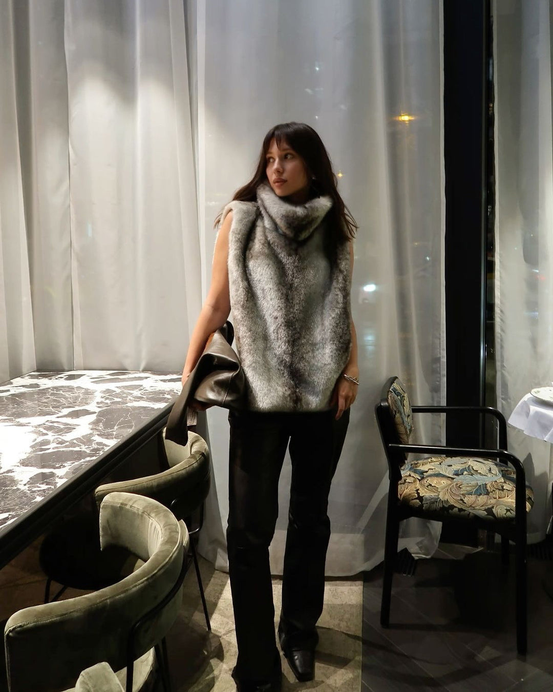 Lisbeth | Women's Faux-Fur Trim Cropped Knitted Vest for Cold Weather, image 14